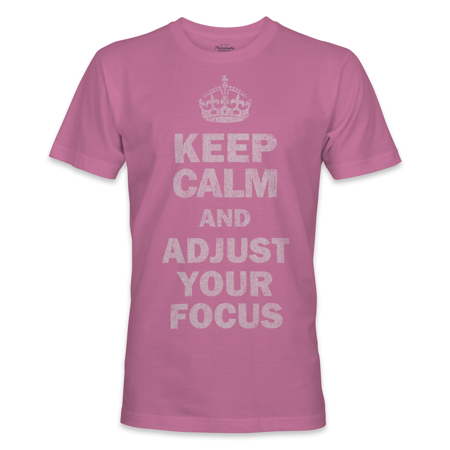 Azalea t-shirt with 'Keep Calm and Adjust Your Focus' text on a white background