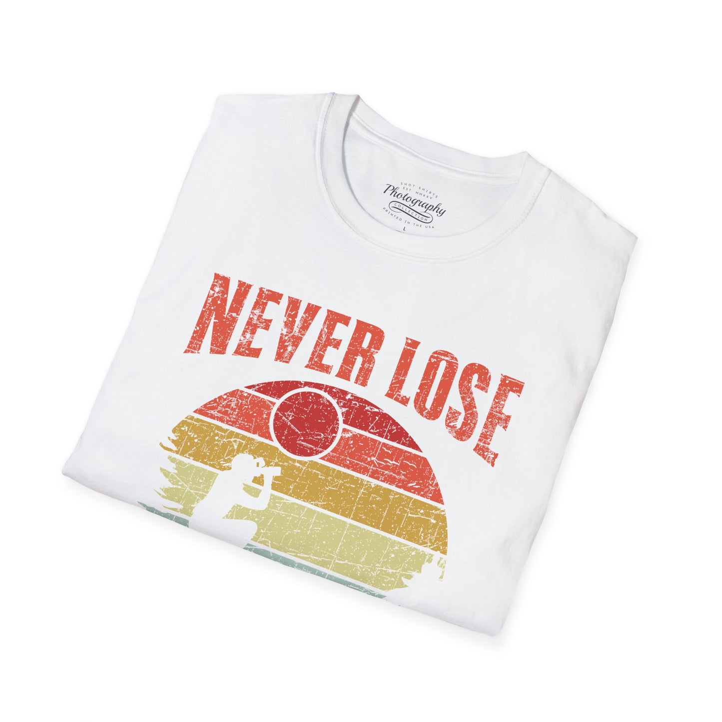 0092. Never Lose Focus Retro Sunset Photographer Silhouette Unisex T-Shirt