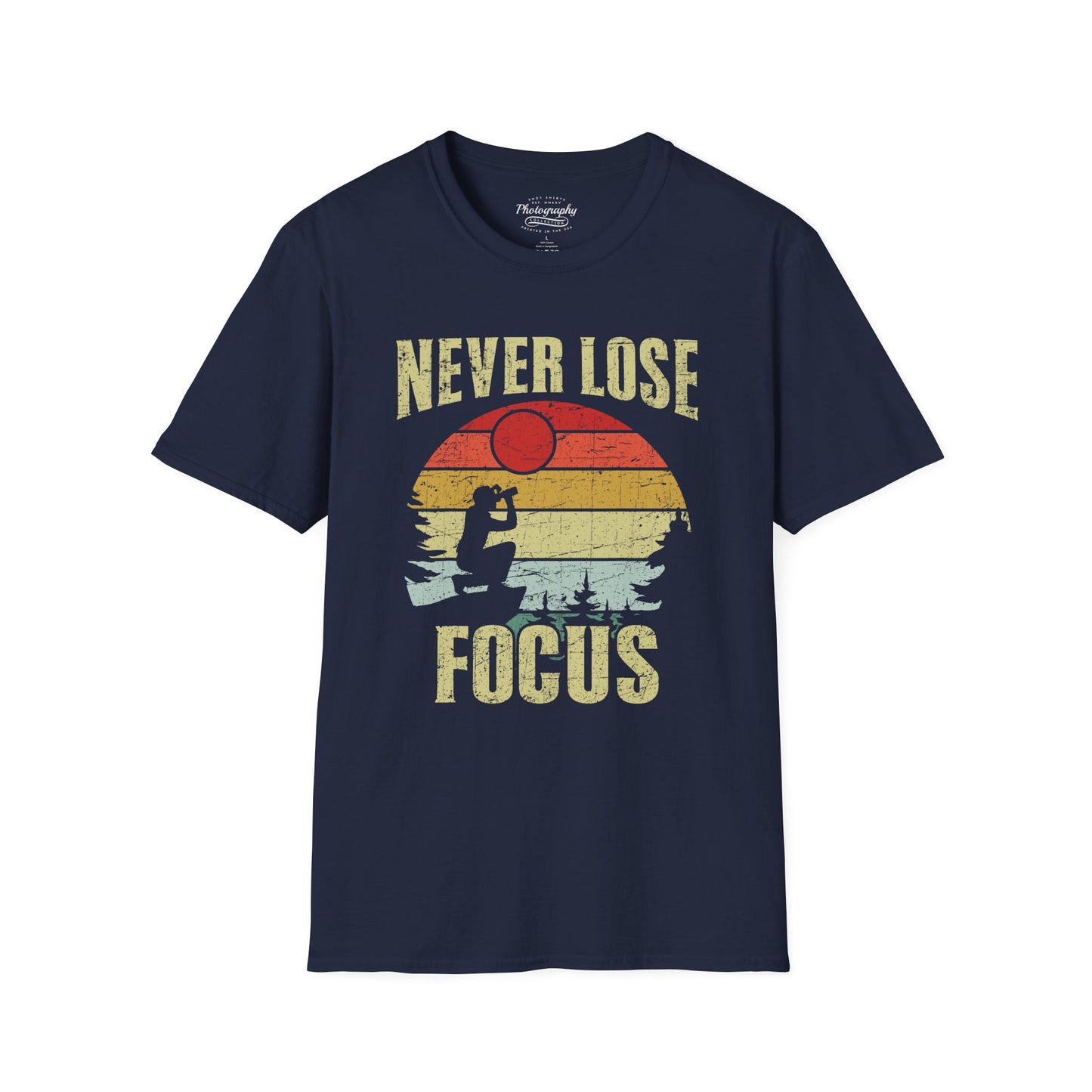 0092. Never Lose Focus Retro Sunset Photographer Silhouette Unisex T-Shirt