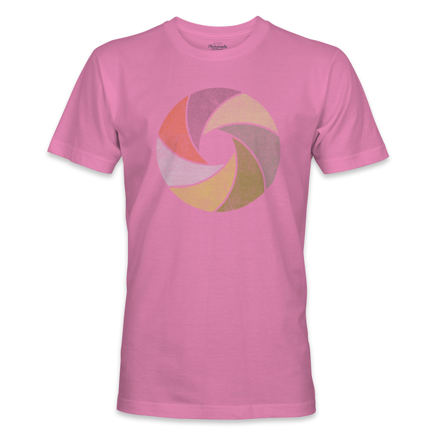 Azalea t-shirt with a colorful circular design on a white background