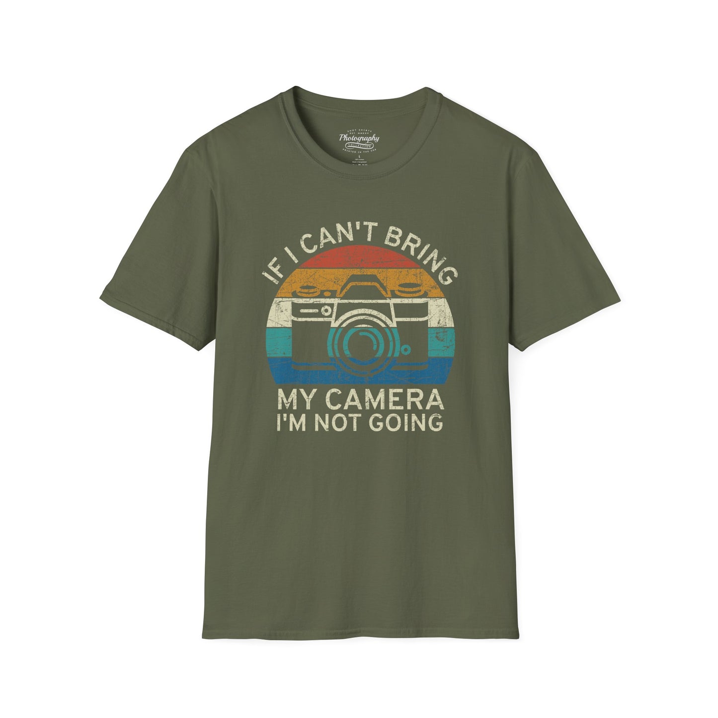 0099. If I Can't Bring My Camera I'm Not Going Retro Sunset Photo Camera Unisex T-Shirt