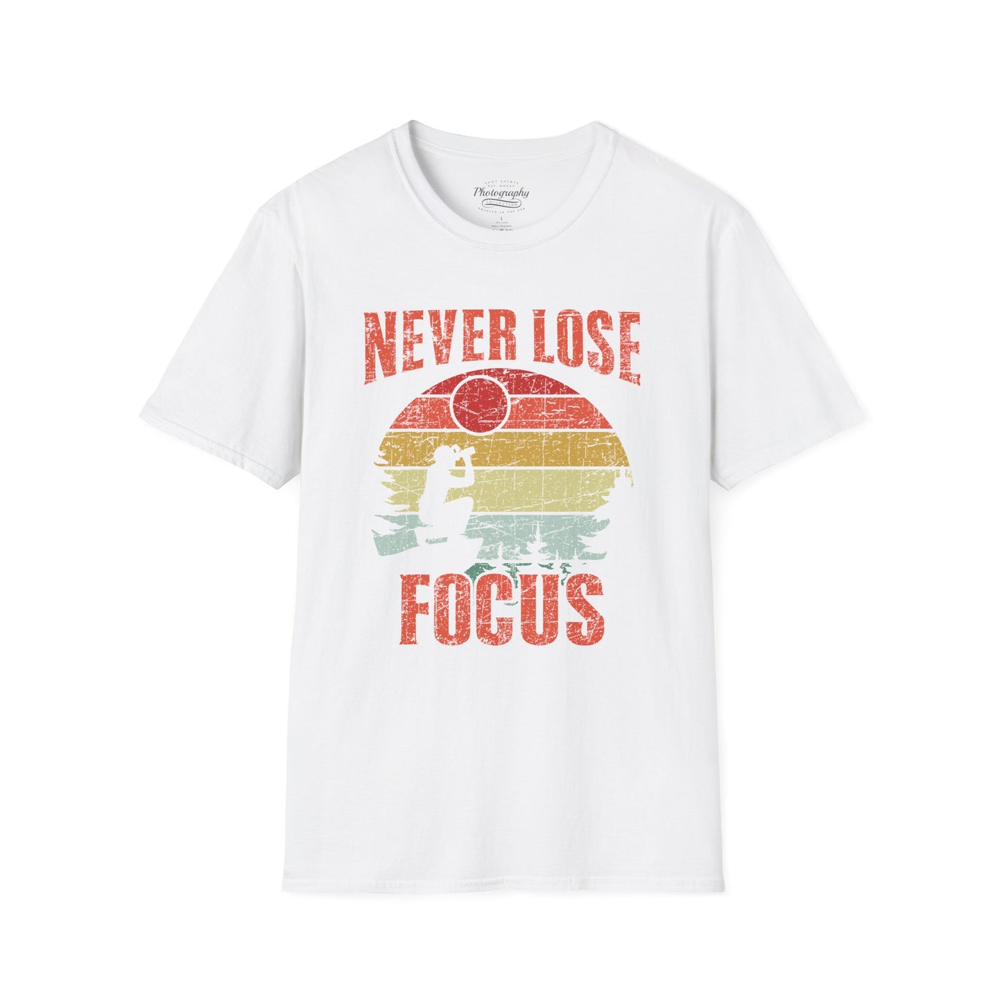 0092. Never Lose Focus Retro Sunset Photographer Silhouette Unisex T-Shirt