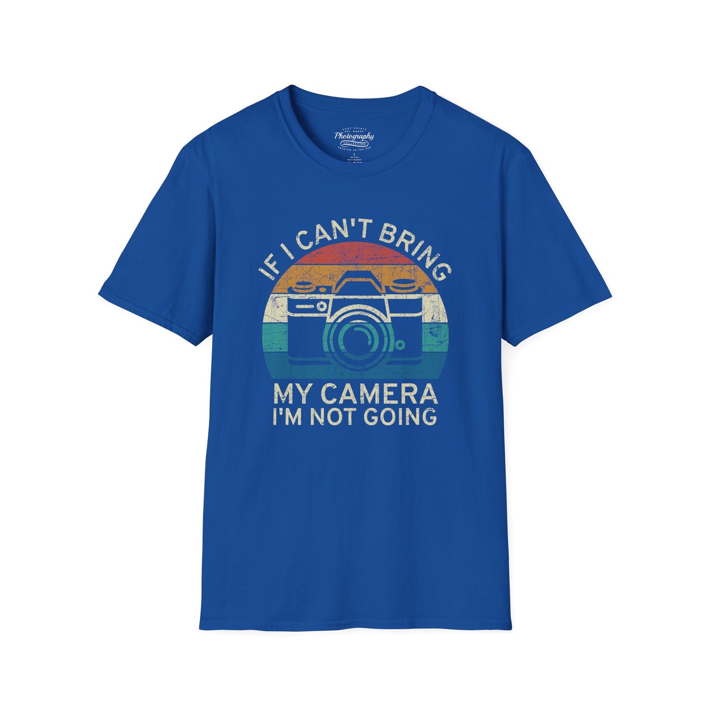 0099. If I Can't Bring My Camera I'm Not Going Retro Sunset Photo Camera Unisex T-Shirt