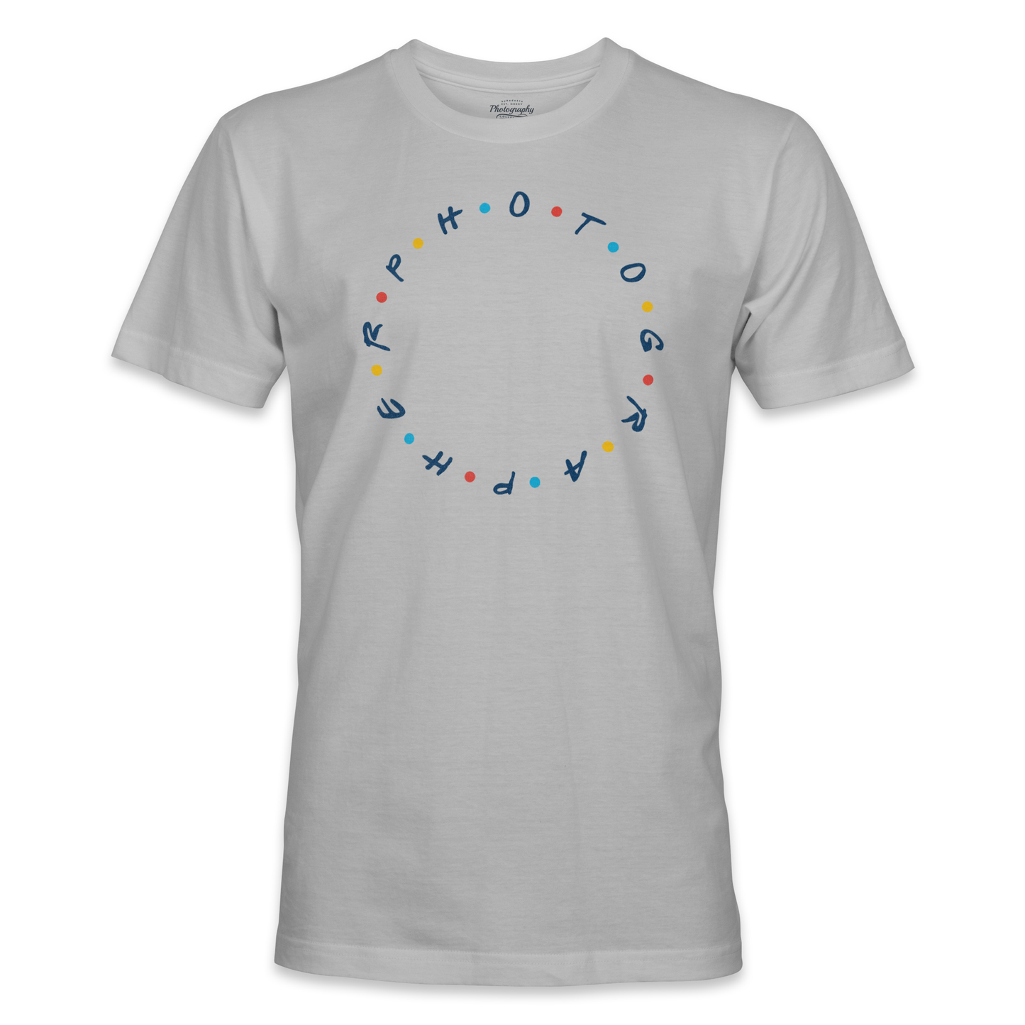 Sport Gray t-shirt with colorful text design on a white background