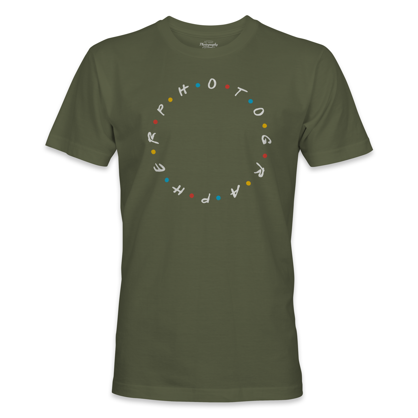 Military Green t-shirt with 'Photography' design on a white background
