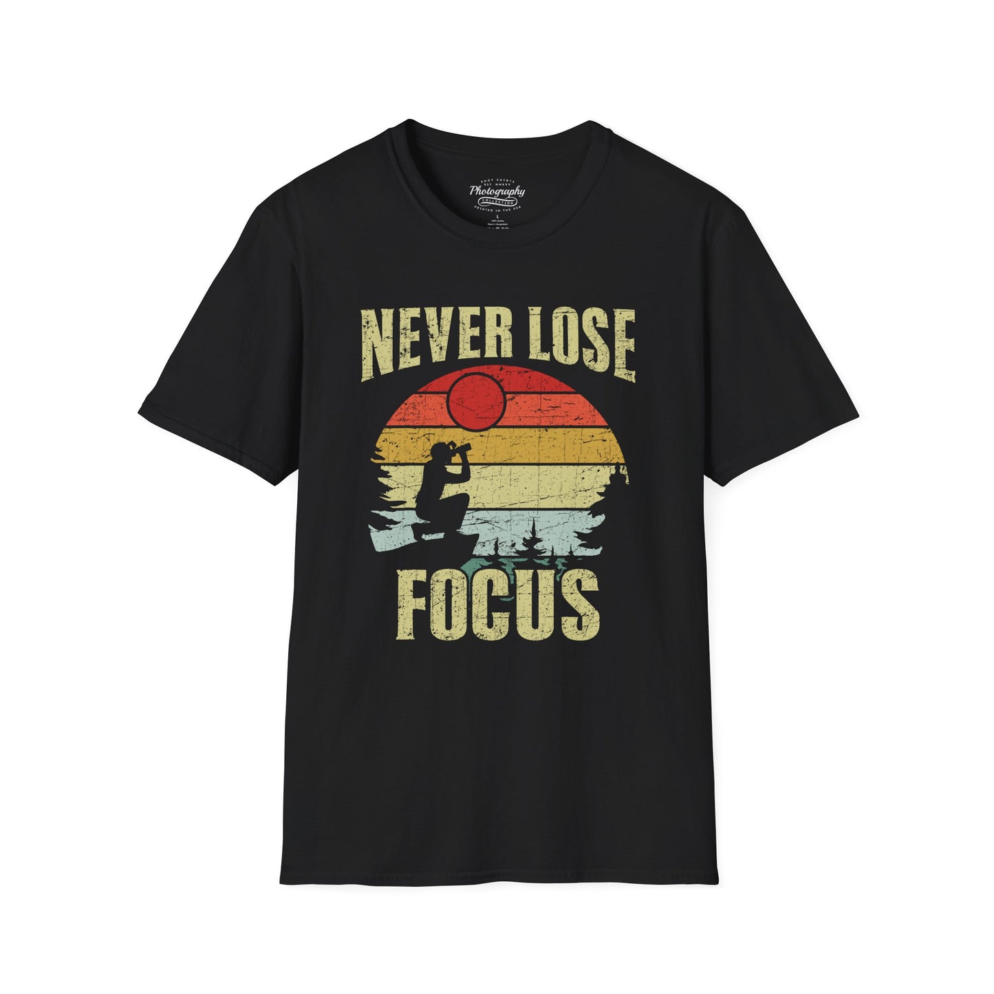0092. Never Lose Focus Retro Sunset Photographer Silhouette Unisex T-Shirt