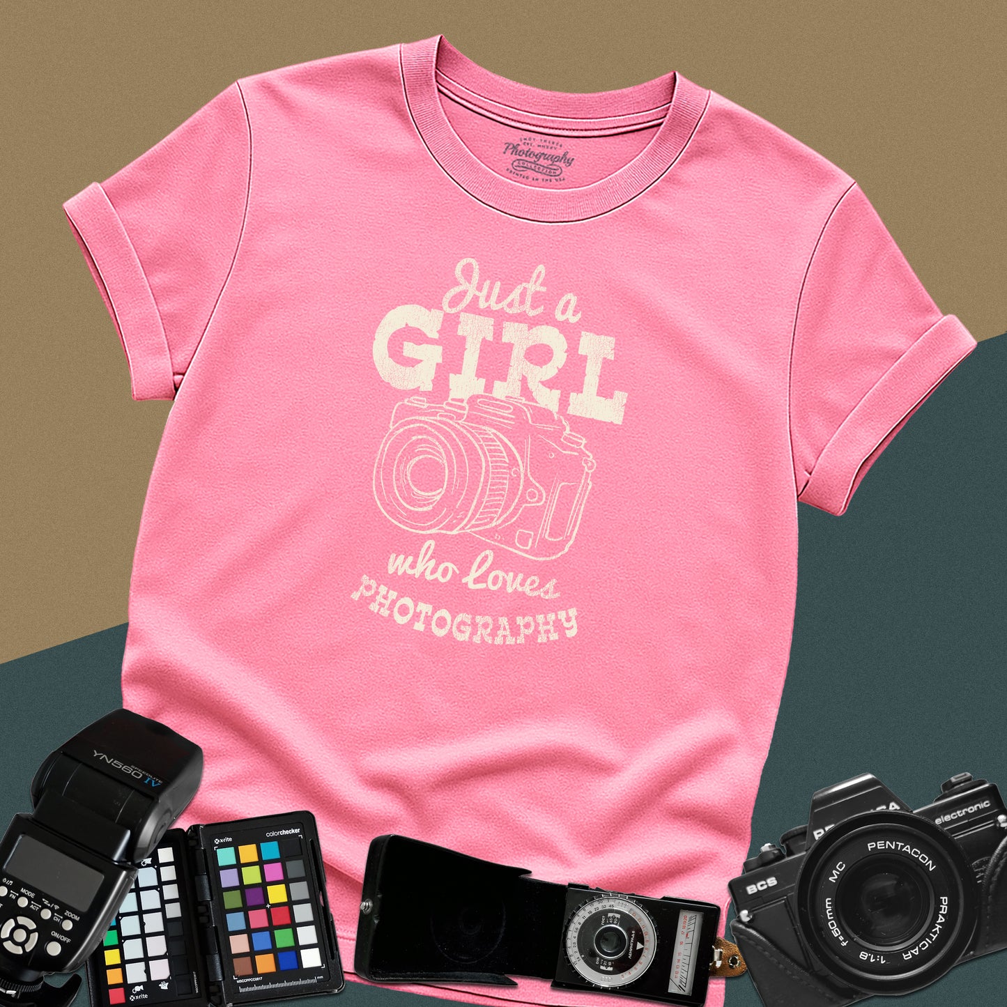 0073. Just A Girl Who Loves Photography Grunge Photo Camera Sketch Unisex T-Shirt