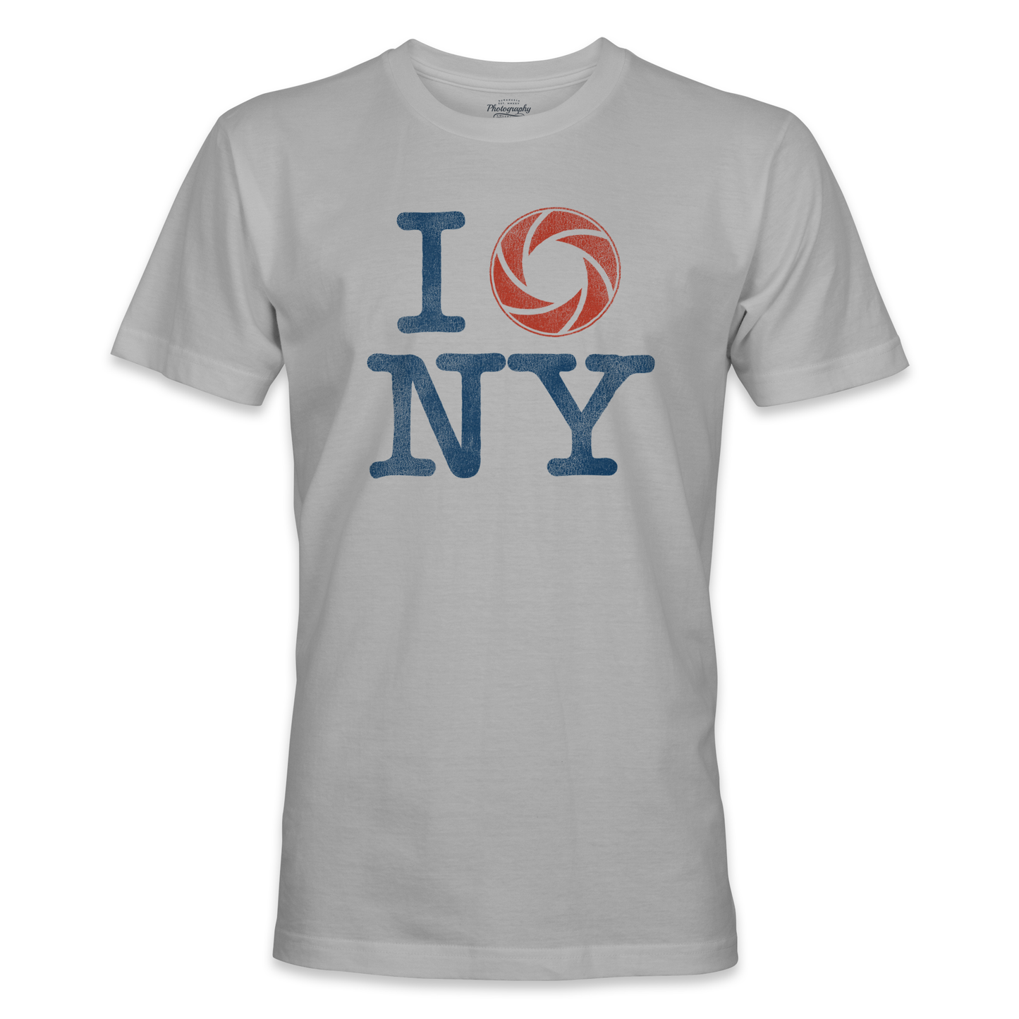 Sport Gray t-shirt with 'I shoot NY' design on a white background