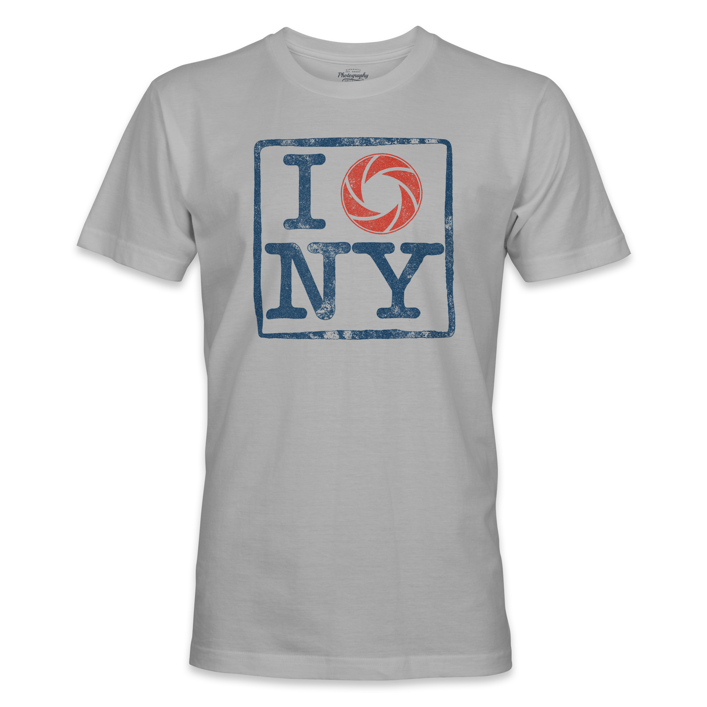 Sport Gray t-shirt with 'I shoot NY' design on a white background