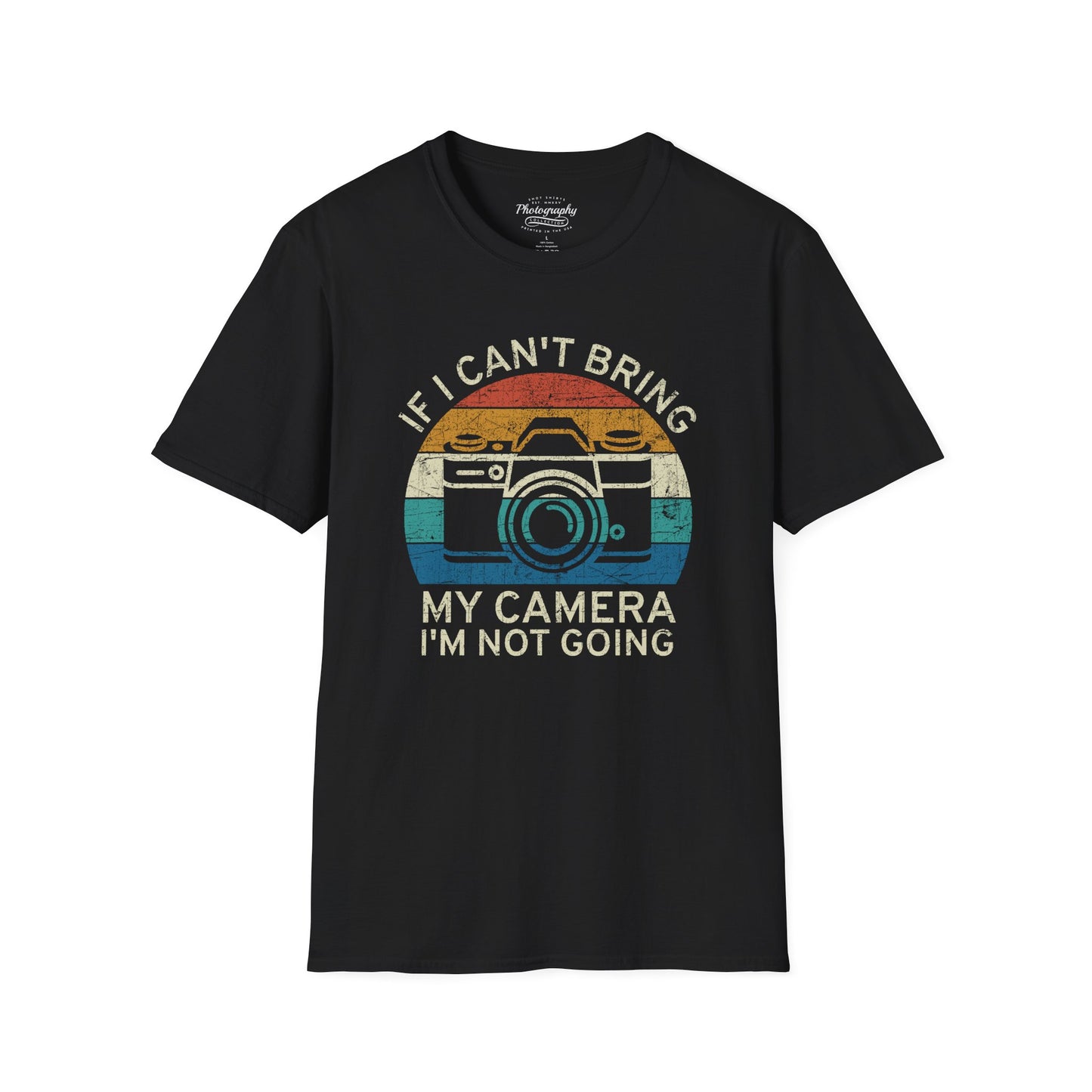 0099. If I Can't Bring My Camera I'm Not Going Retro Sunset Photo Camera Unisex T-Shirt