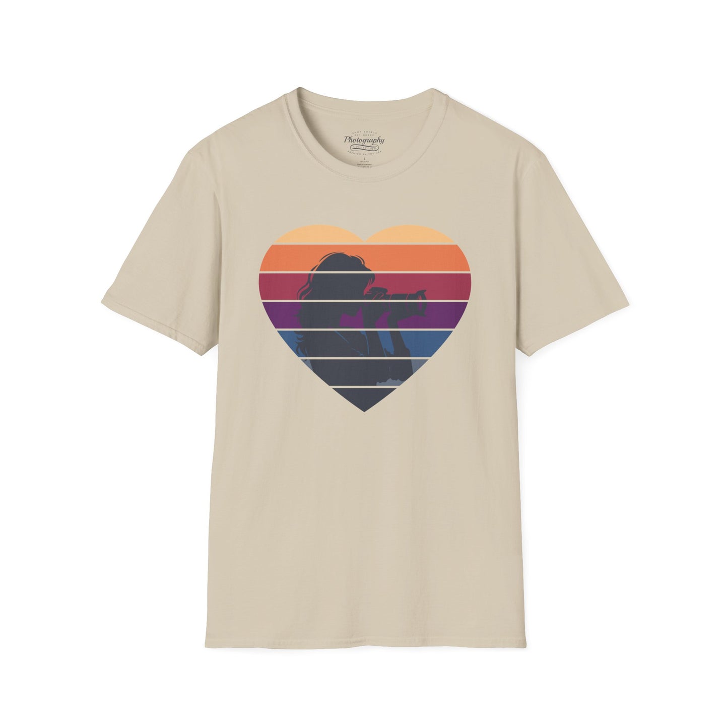 0044. Girl Photographer Silhouette Retro Sunset Heart Unisex T-Shirt