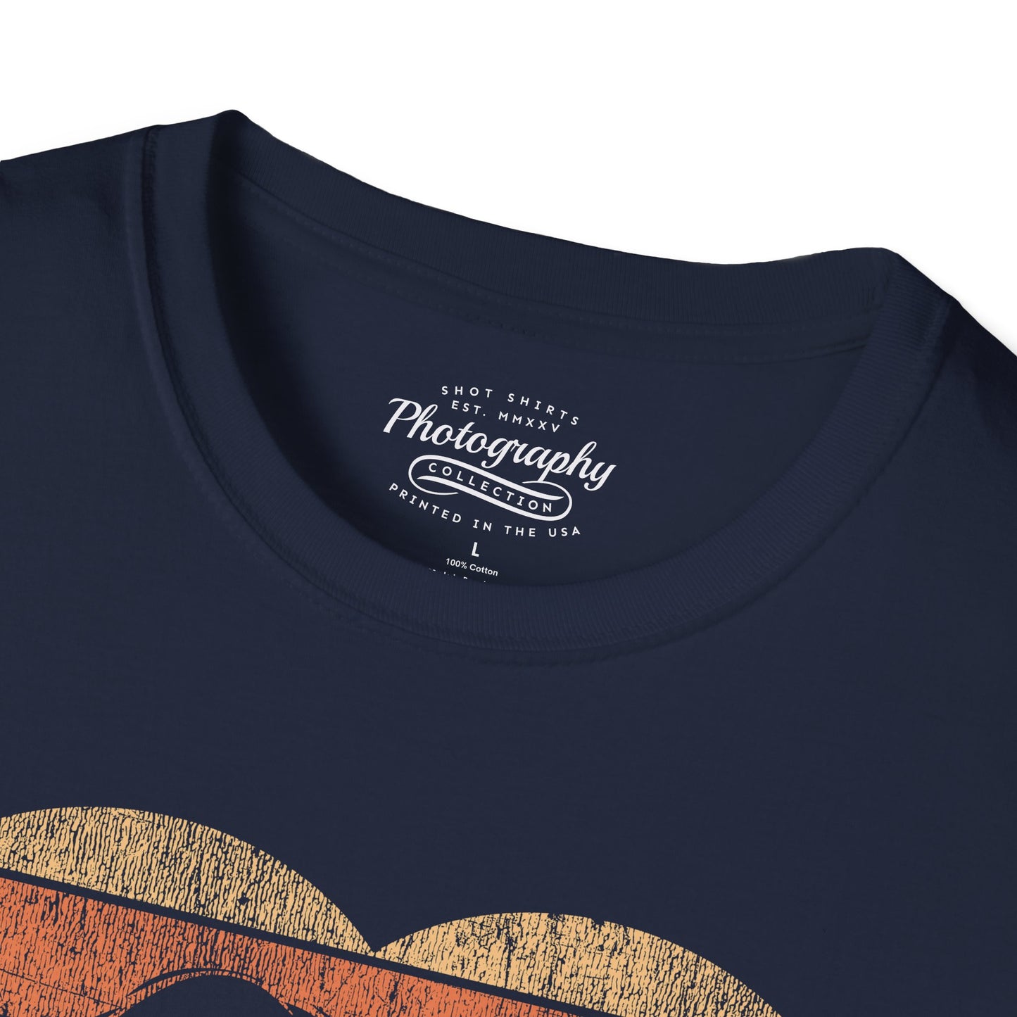 0044. Girl Photographer Silhouette Retro Sunset Heart Unisex T-Shirt