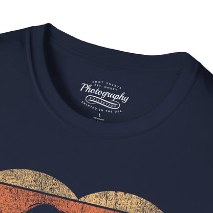 0044. Girl Photographer Silhouette Retro Sunset Heart Unisex T-Shirt