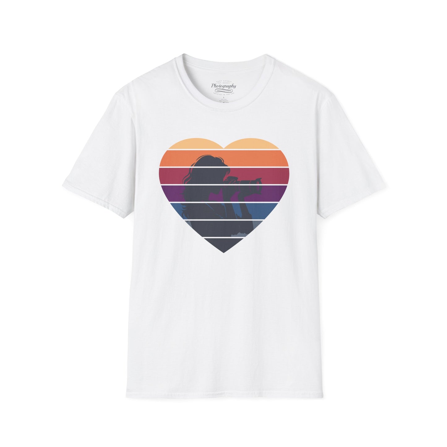 0044. Girl Photographer Silhouette Retro Sunset Heart Unisex T-Shirt