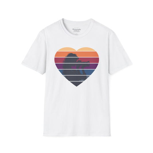 0044. Girl Photographer Silhouette Retro Sunset Heart Unisex T-Shirt