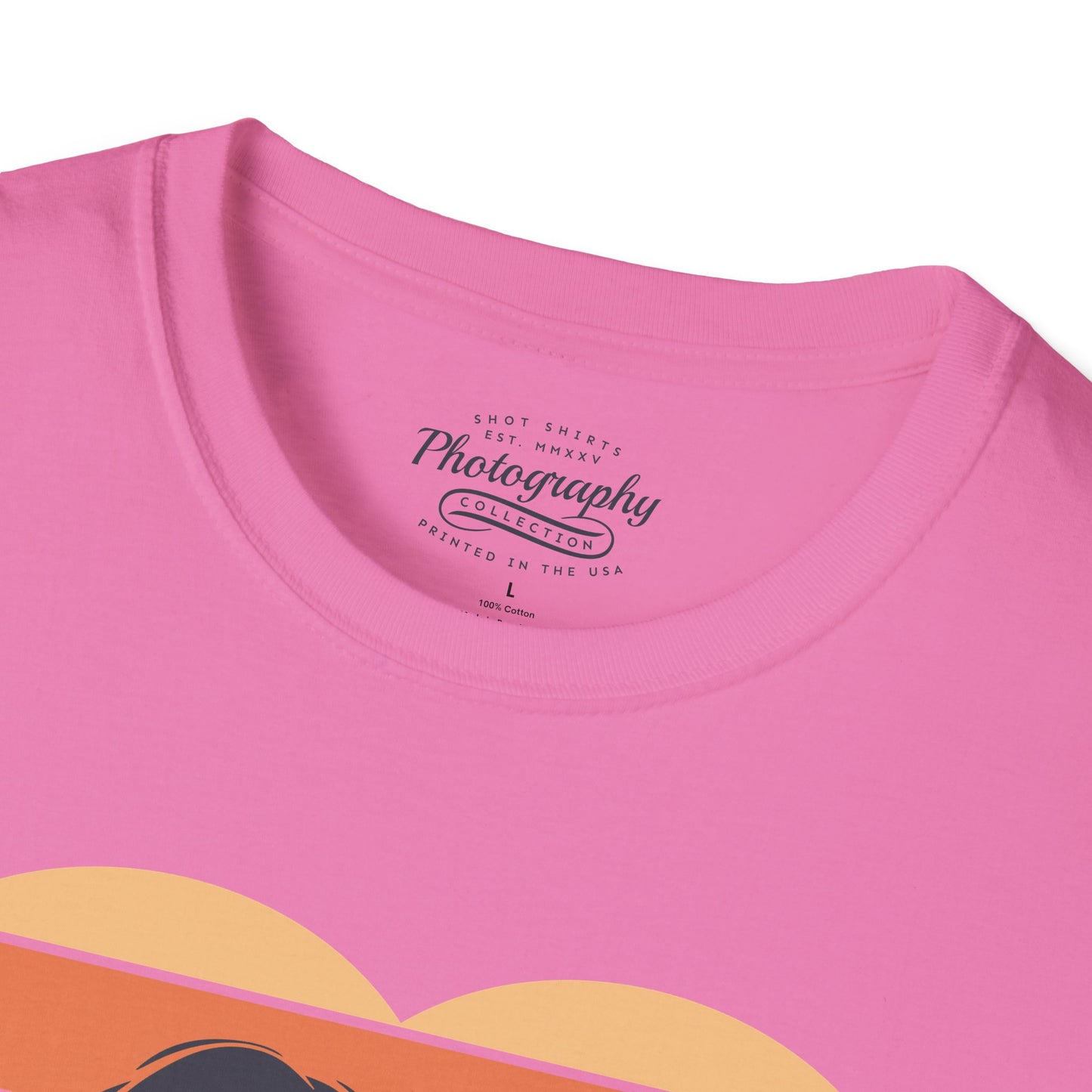 0044. Girl Photographer Silhouette Retro Sunset Heart Unisex T-Shirt
