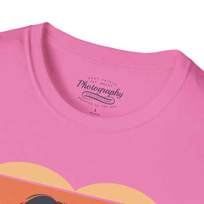 0044. Girl Photographer Silhouette Retro Sunset Heart Unisex T-Shirt
