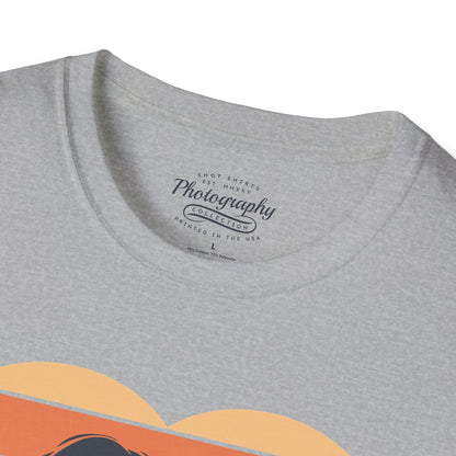 0044. Girl Photographer Silhouette Retro Sunset Heart Unisex T-Shirt
