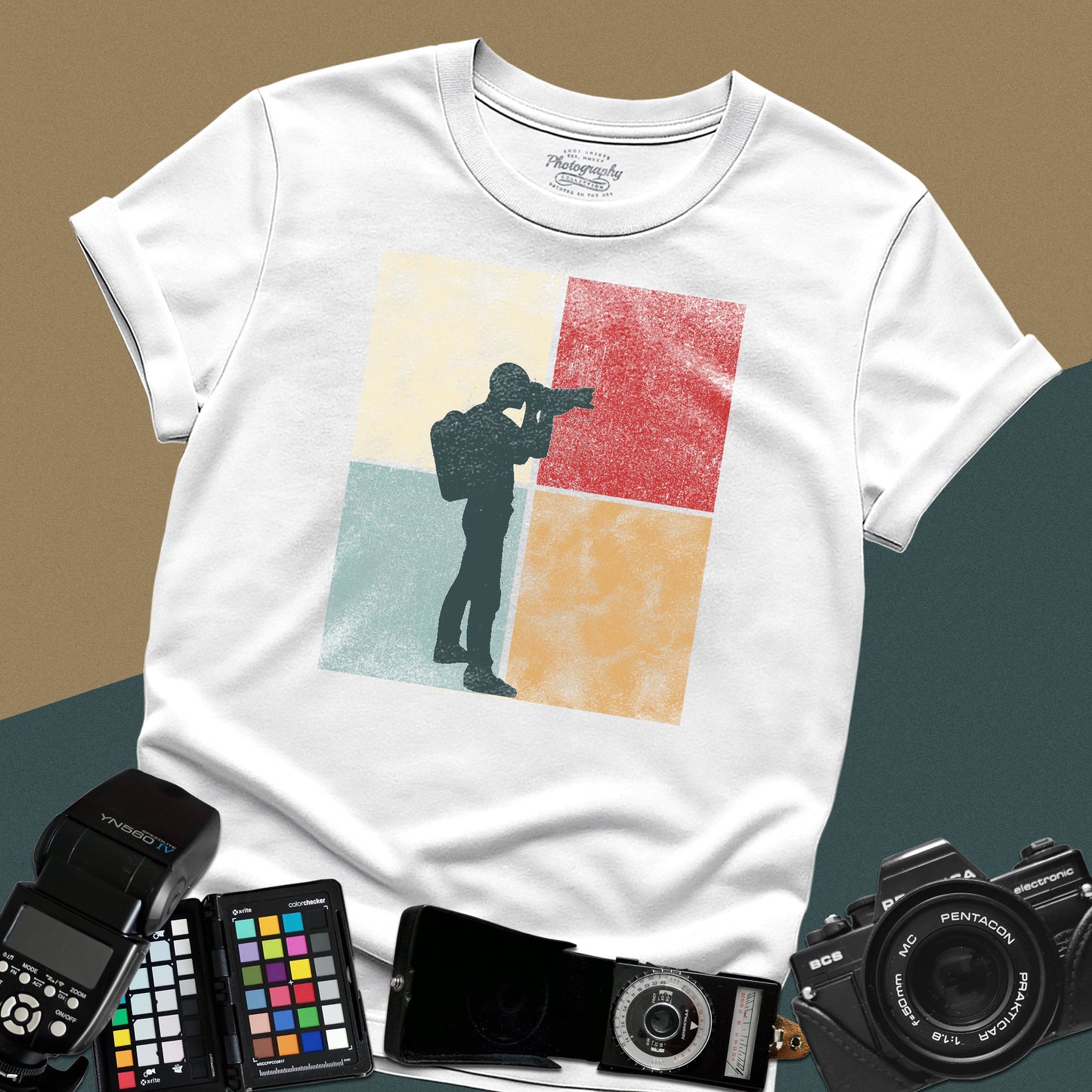 0025. Colored Silhouette Of A Photographer Unisex T-Shirt