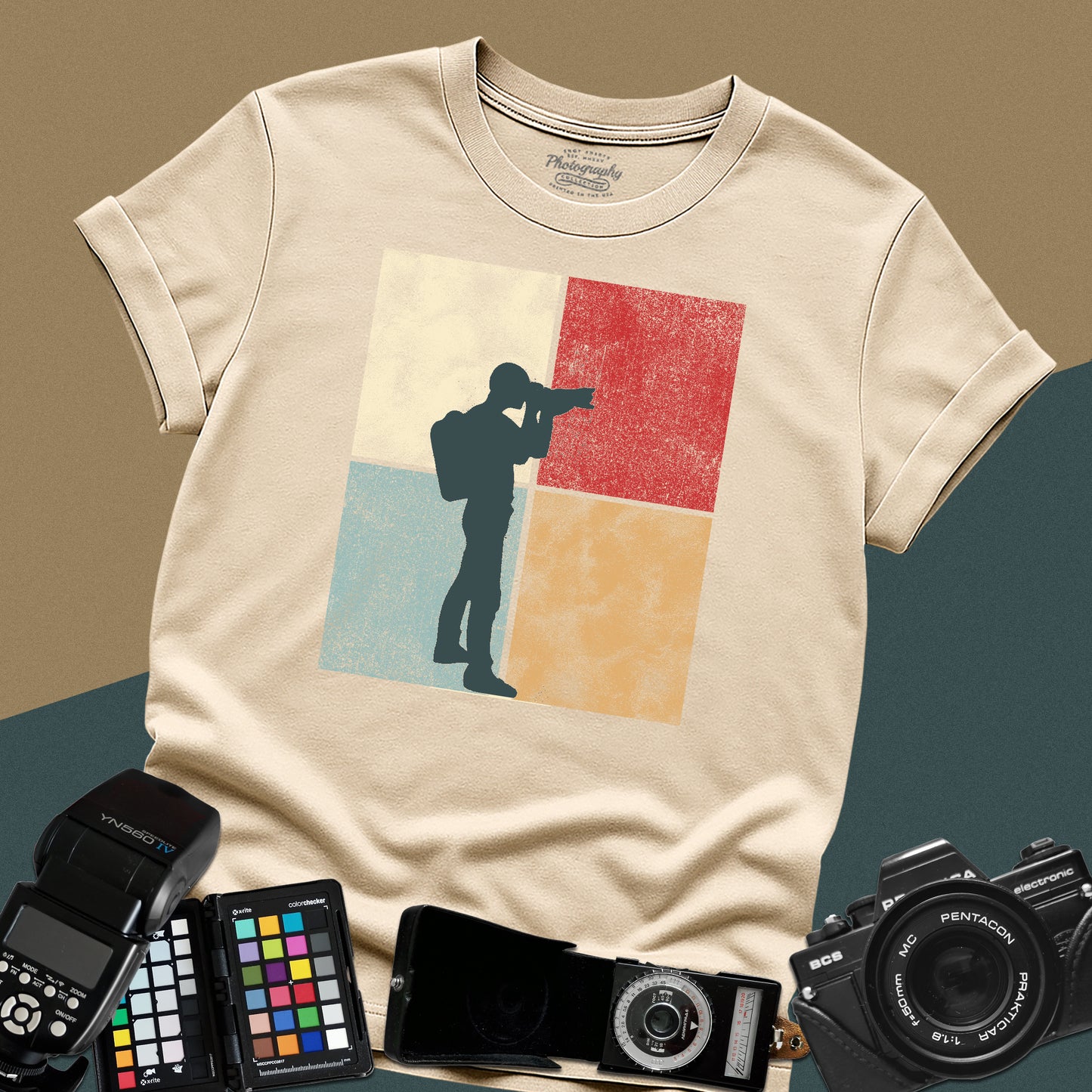 0025. Colored Silhouette Of A Photographer Unisex T-Shirt