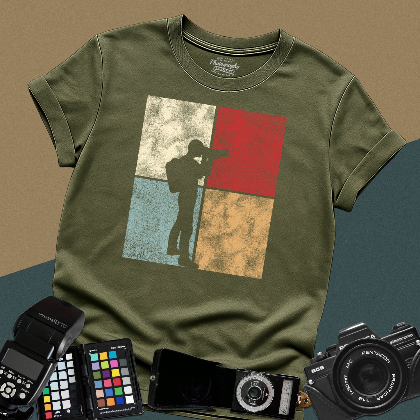 0025. Colored Silhouette Of A Photographer Unisex T-Shirt