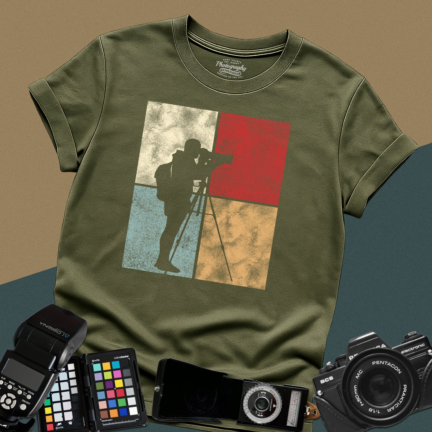 0026. Colored Silhouette Of A Photographer Unisex T-Shirt
