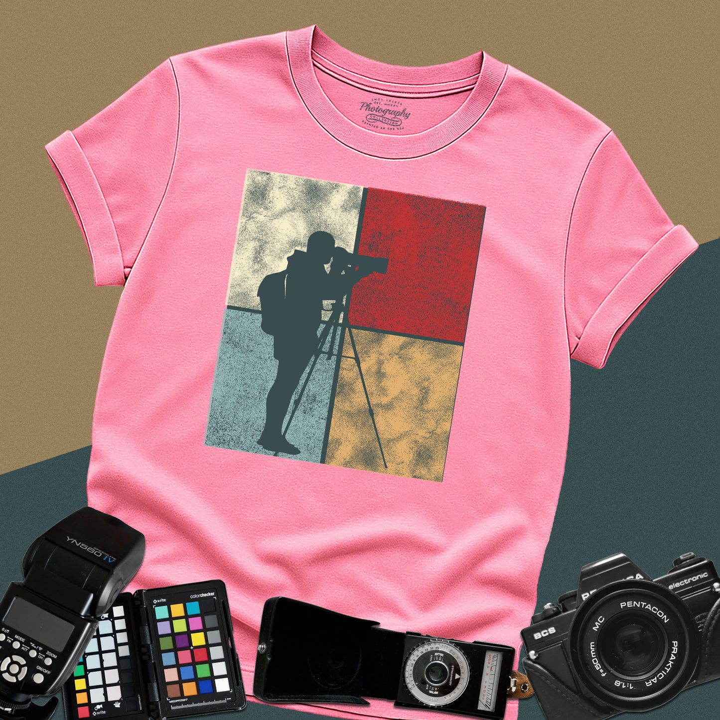 0026. Colored Silhouette Of A Photographer Unisex T-Shirt