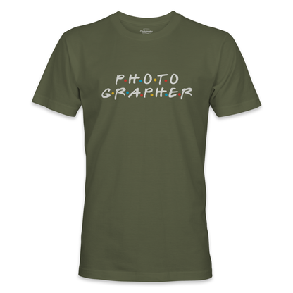 Green t-shirt with 'PHOTOGRAPHER' text on a white background