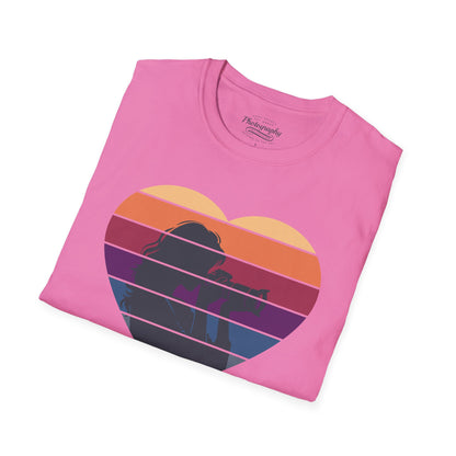 0044. Girl Photographer Silhouette Retro Sunset Heart Unisex T-Shirt