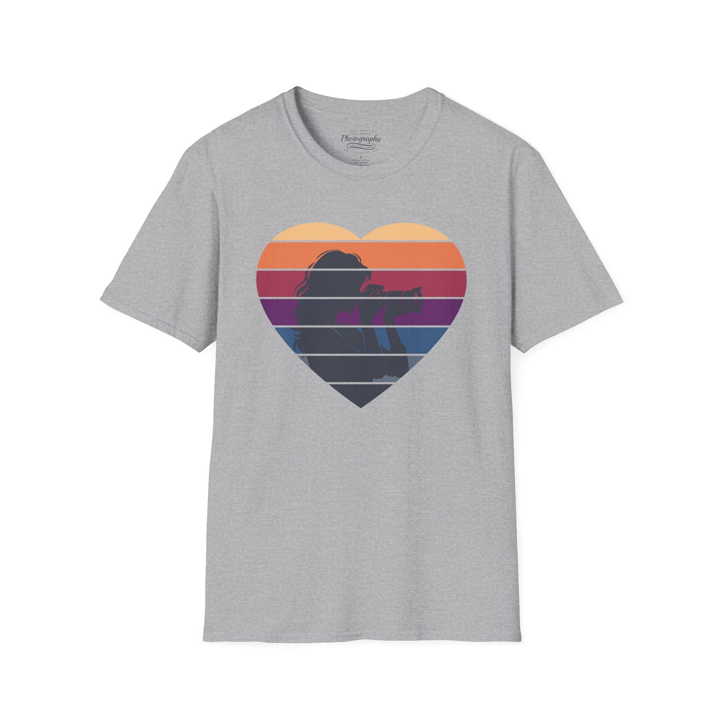 0044. Girl Photographer Silhouette Retro Sunset Heart Unisex T-Shirt