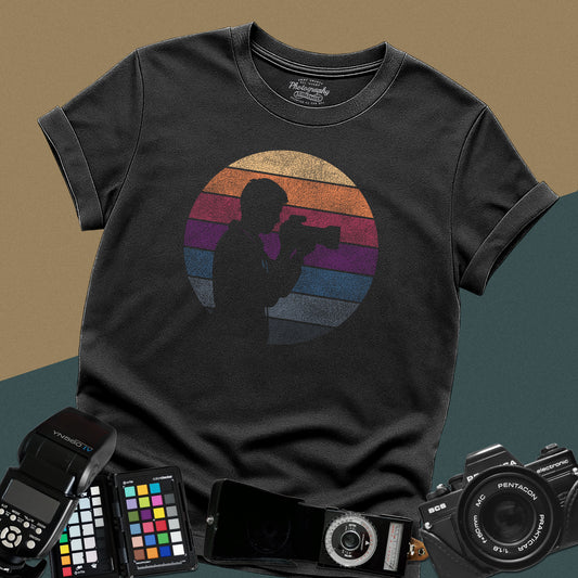 0035. Retro Sunset Silhouette Of A Photographer Unisex T-Shirt