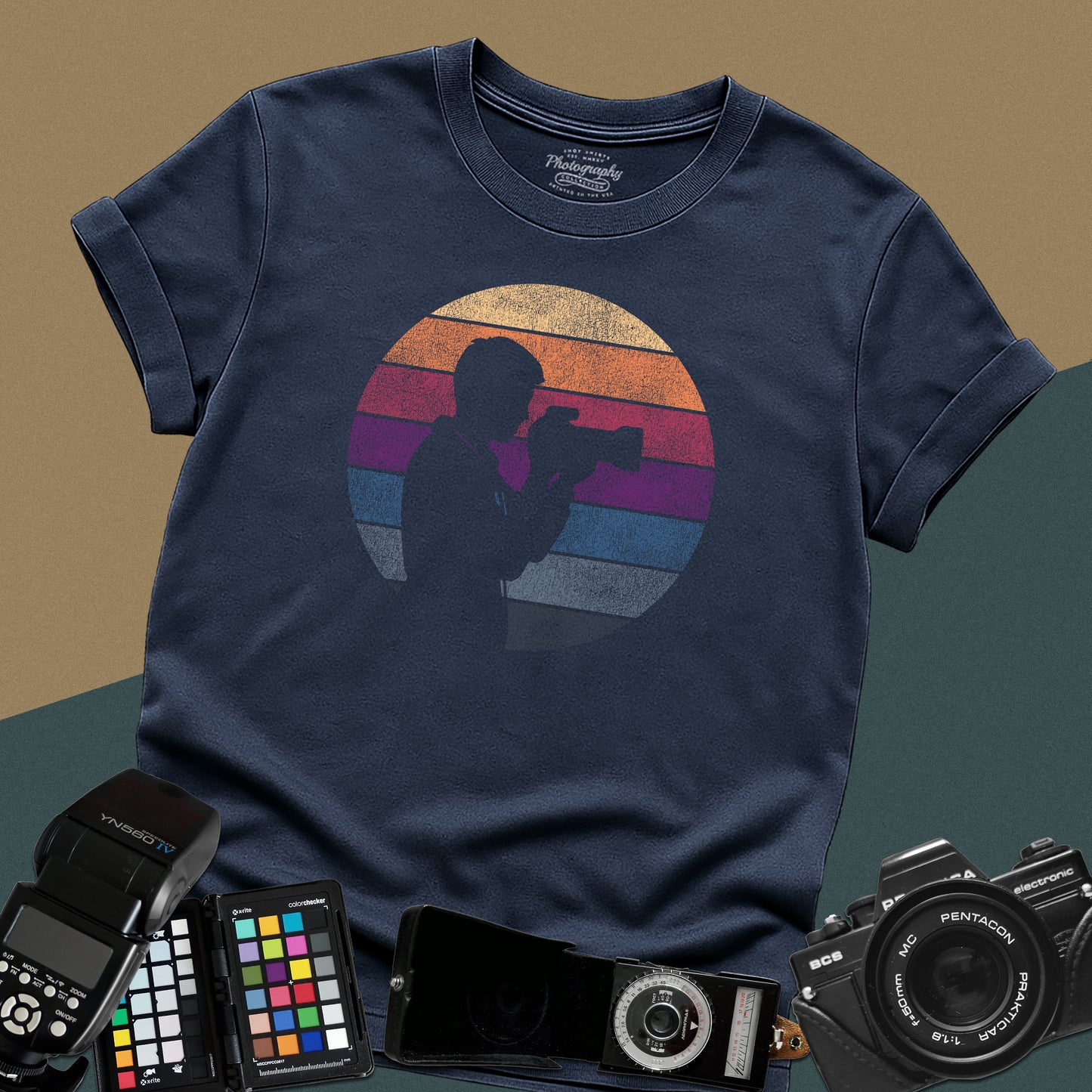0035. Retro Sunset Silhouette Of A Photographer Unisex T-Shirt