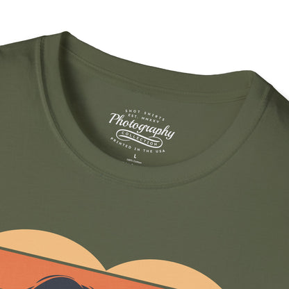 0044. Girl Photographer Silhouette Retro Sunset Heart Unisex T-Shirt