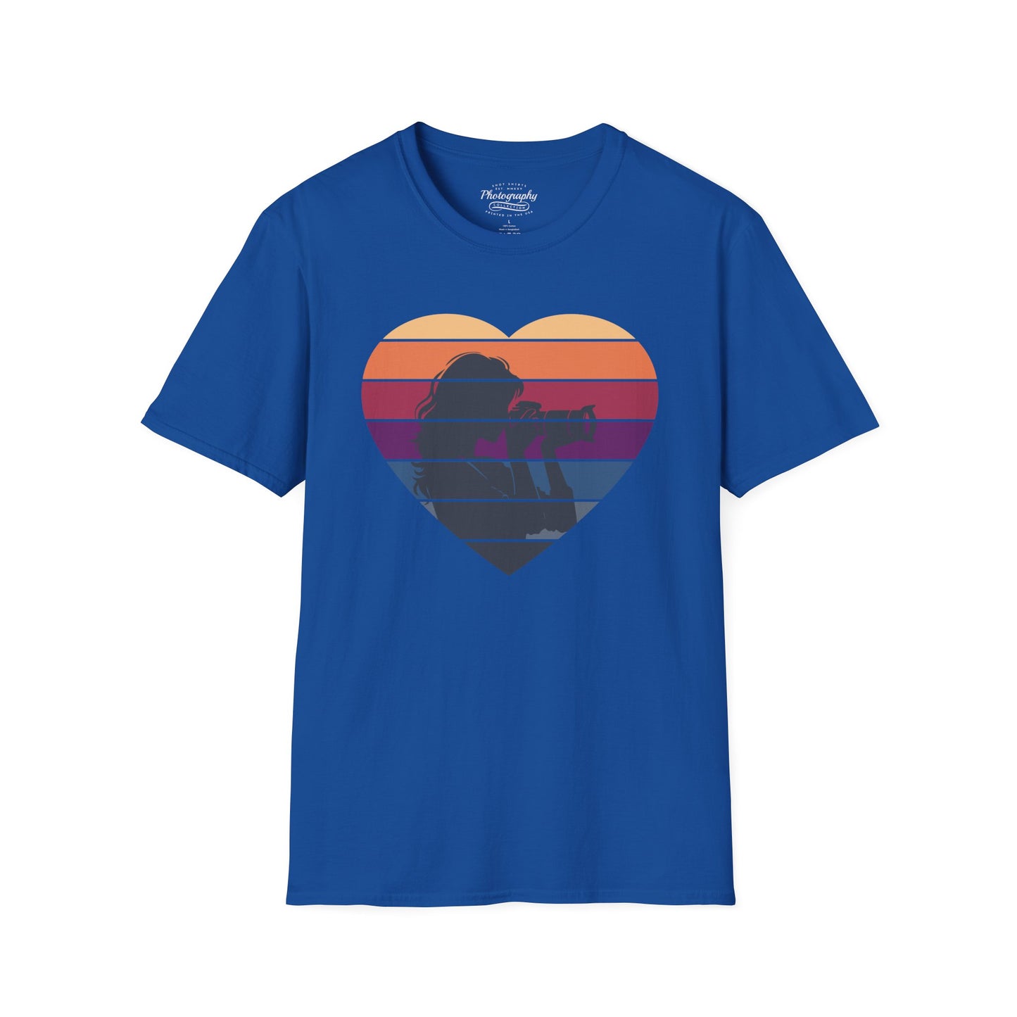 0044. Girl Photographer Silhouette Retro Sunset Heart Unisex T-Shirt