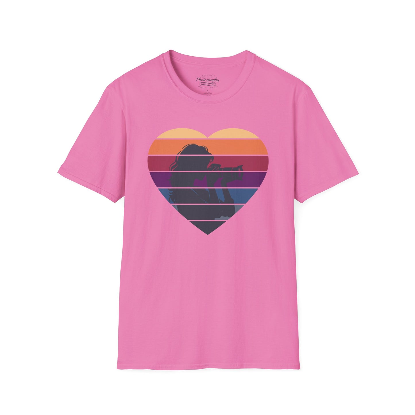0044. Girl Photographer Silhouette Retro Sunset Heart Unisex T-Shirt