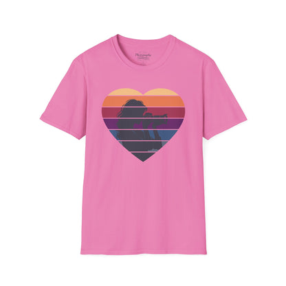 0044. Girl Photographer Silhouette Retro Sunset Heart Unisex T-Shirt
