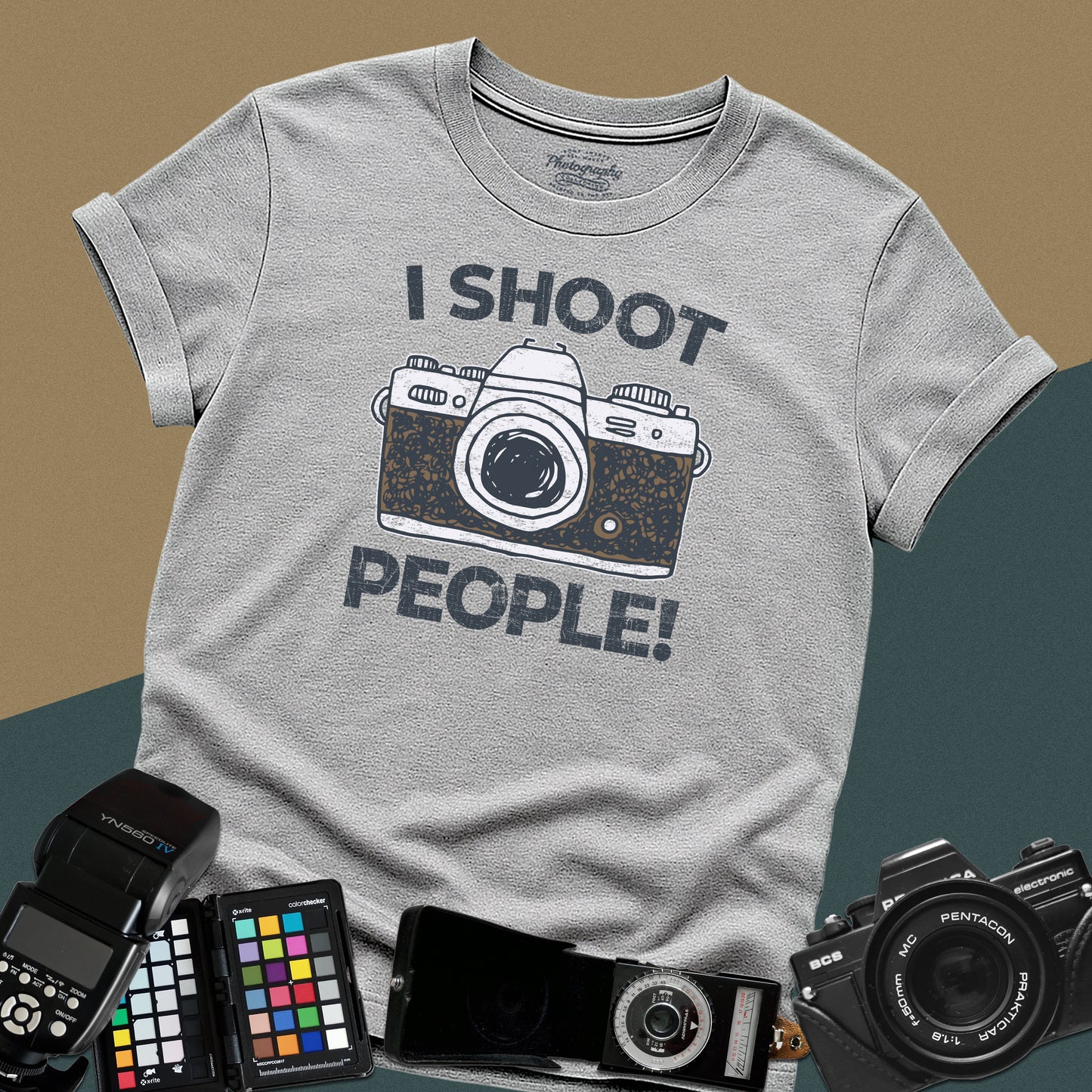 0047. I Shoot People Hand Drawn Retro Photo Camera Unisex T-Shirt