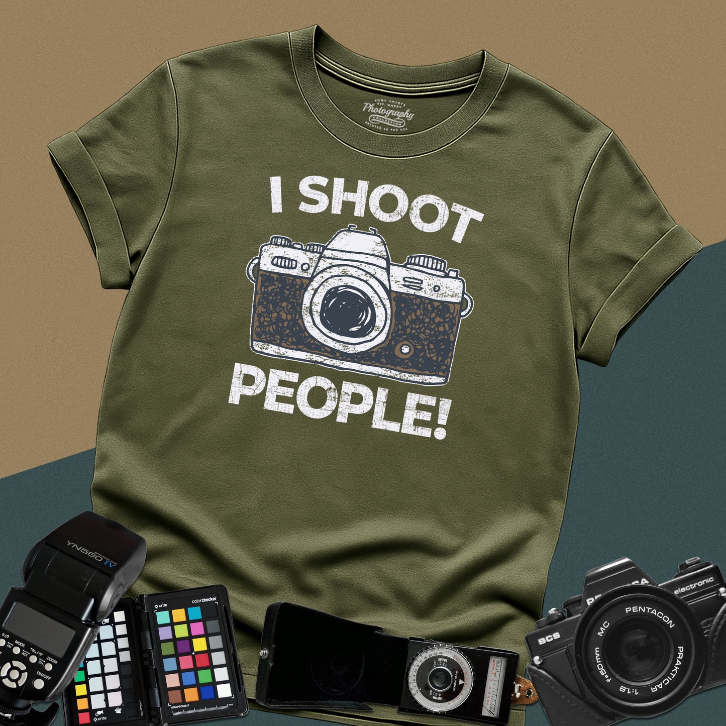 0047. I Shoot People Hand Drawn Retro Photo Camera Unisex T-Shirt