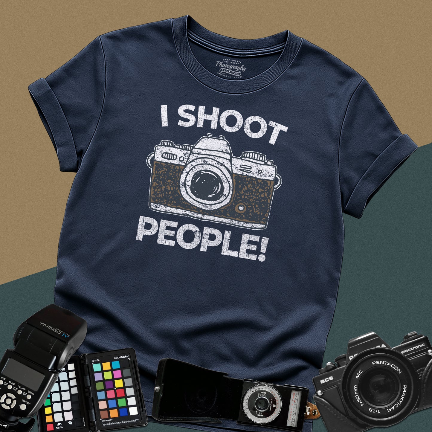 0047. I Shoot People Hand Drawn Retro Photo Camera Unisex T-Shirt