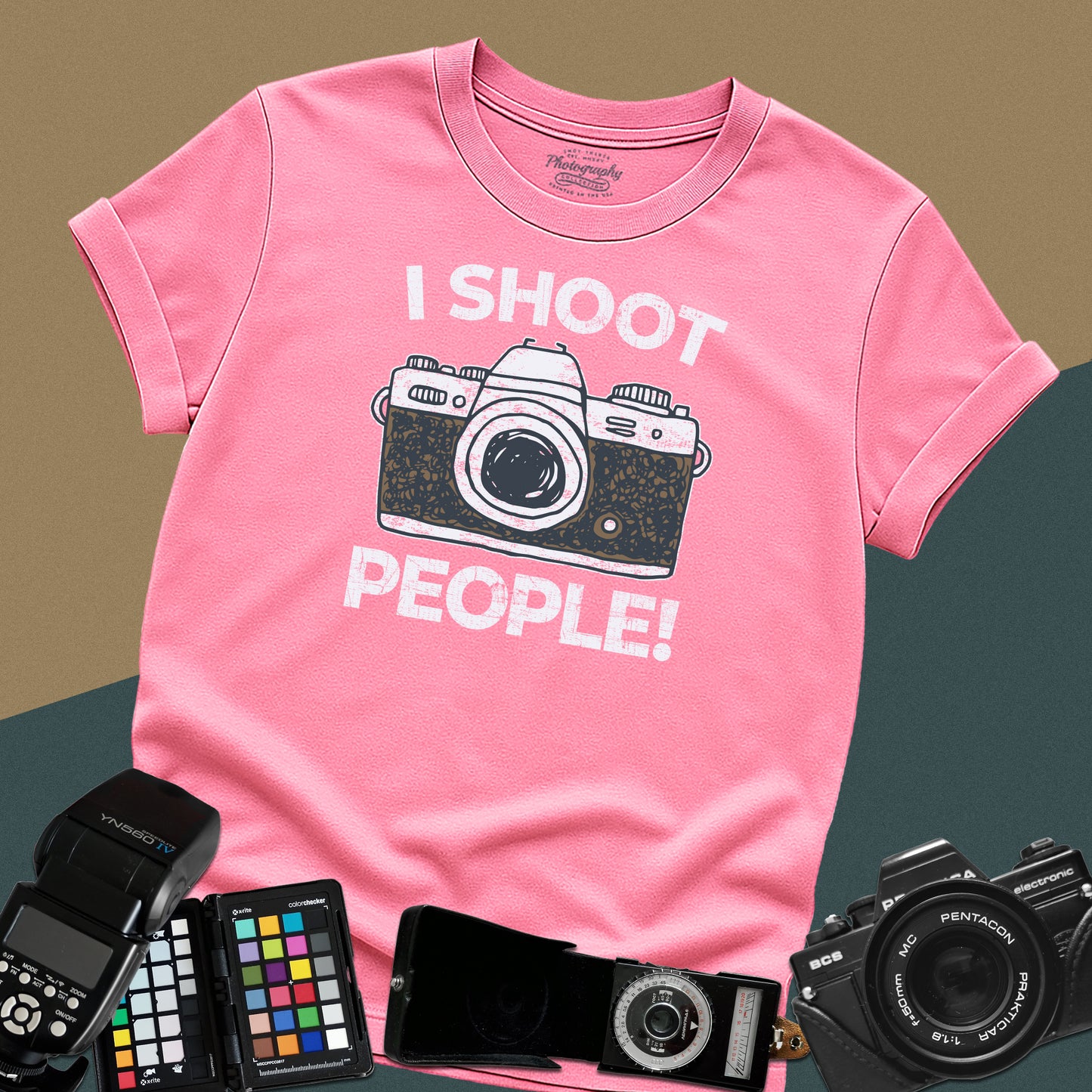 0047. I Shoot People Hand Drawn Retro Photo Camera Unisex T-Shirt