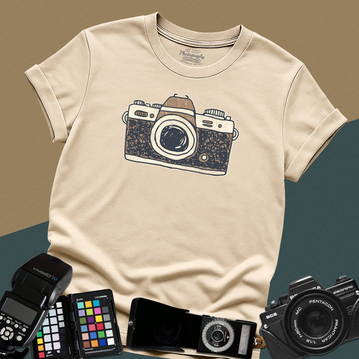 0049. Hand-Drawn Retro Photo Camera Unisex T-Shirt