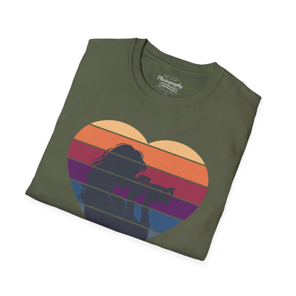 0044. Girl Photographer Silhouette Retro Sunset Heart Unisex T-Shirt