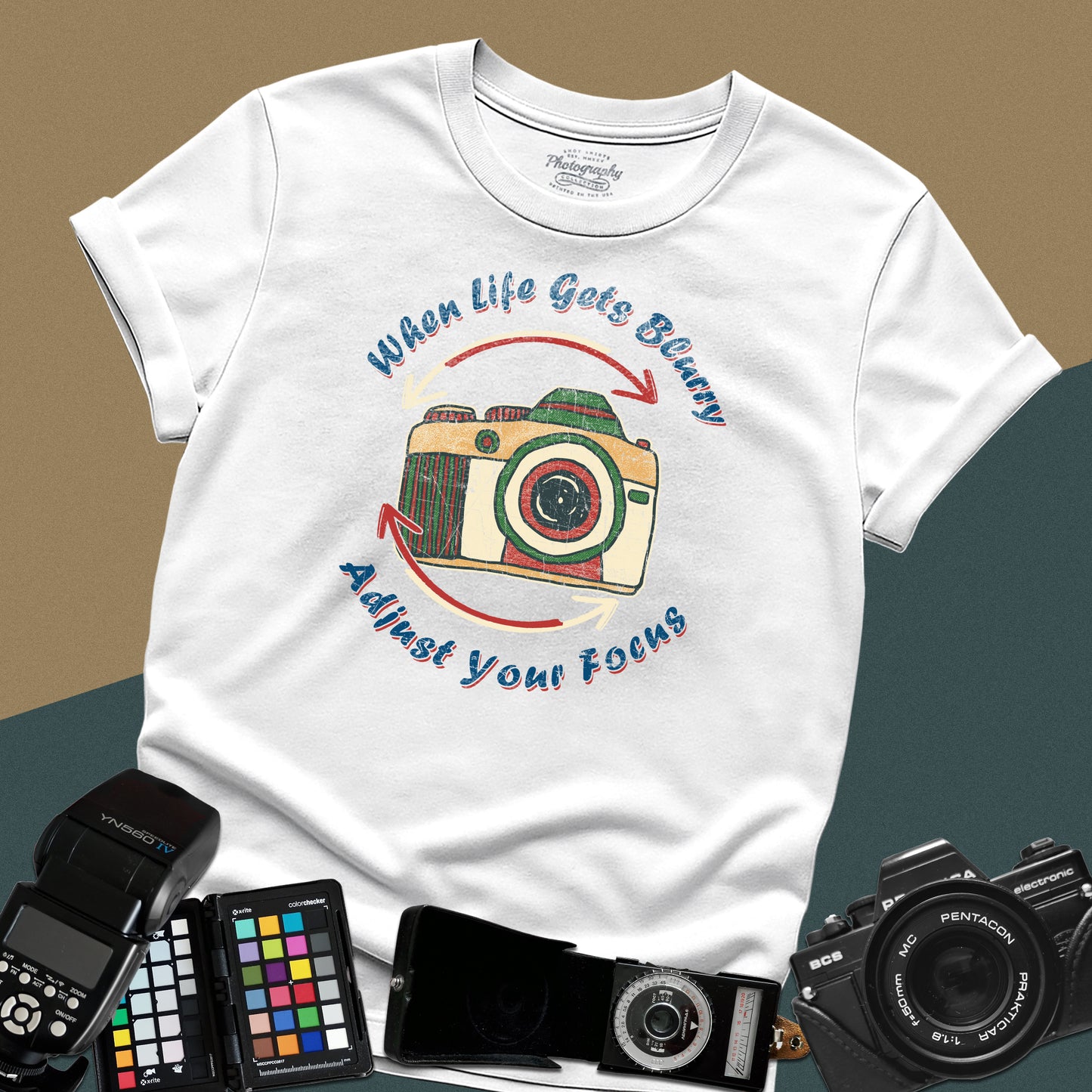 0062. When Life Gets Blurry Adjust Your Focus Retro Photo Camera Unisex T-Shirt