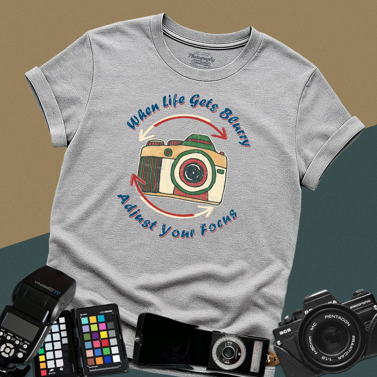 0062. When Life Gets Blurry Adjust Your Focus Retro Photo Camera Unisex T-Shirt