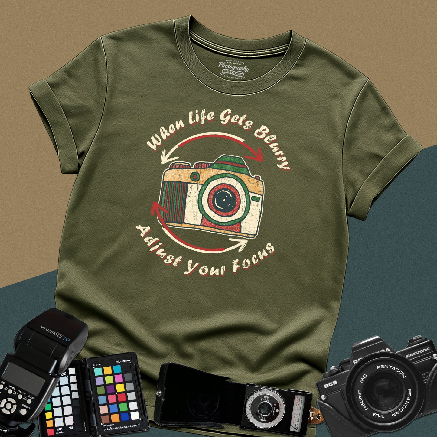 0062. When Life Gets Blurry Adjust Your Focus Retro Photo Camera Unisex T-Shirt