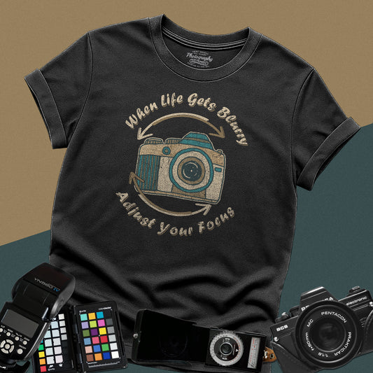 0063. When Life Gets Blurry Adjust Your Focus Retro Photo Camera Unisex T-Shirt