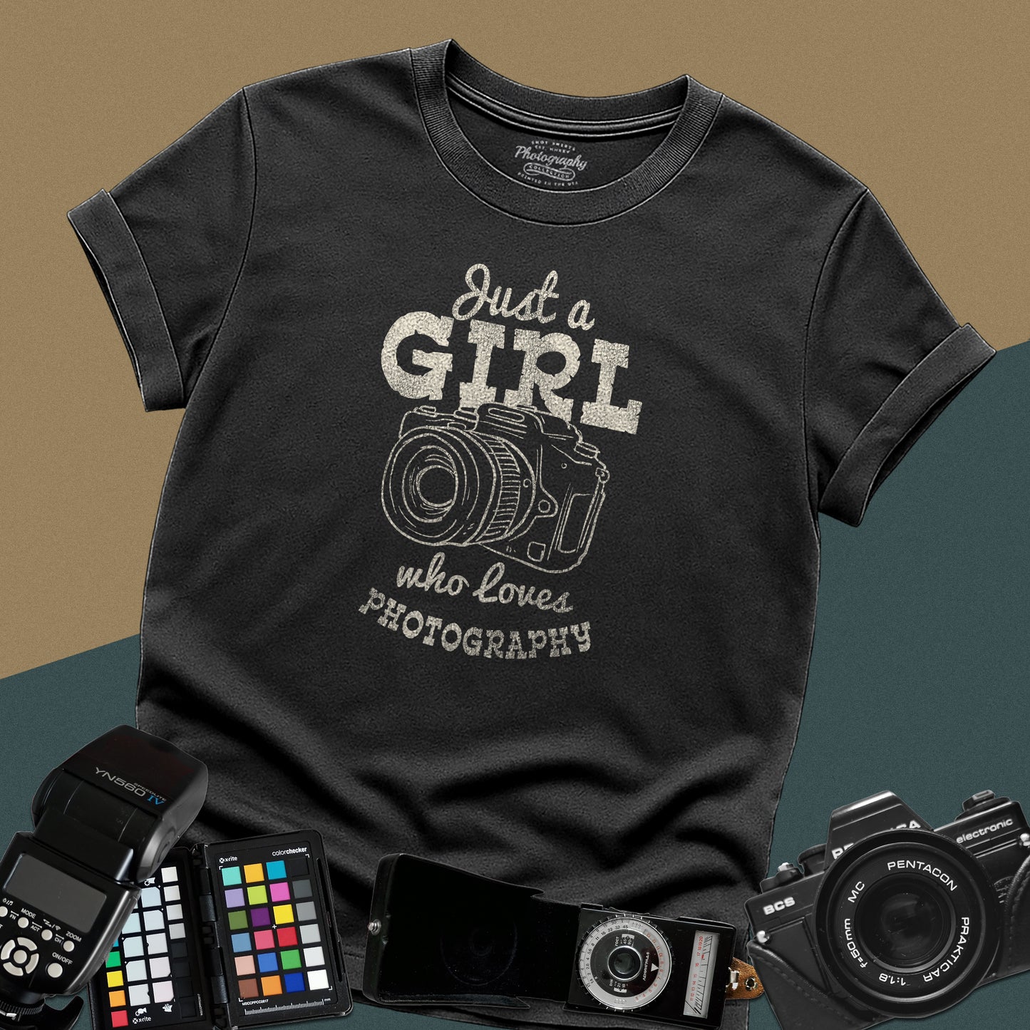 0073. Just A Girl Who Loves Photography Grunge Photo Camera Sketch Unisex T-Shirt