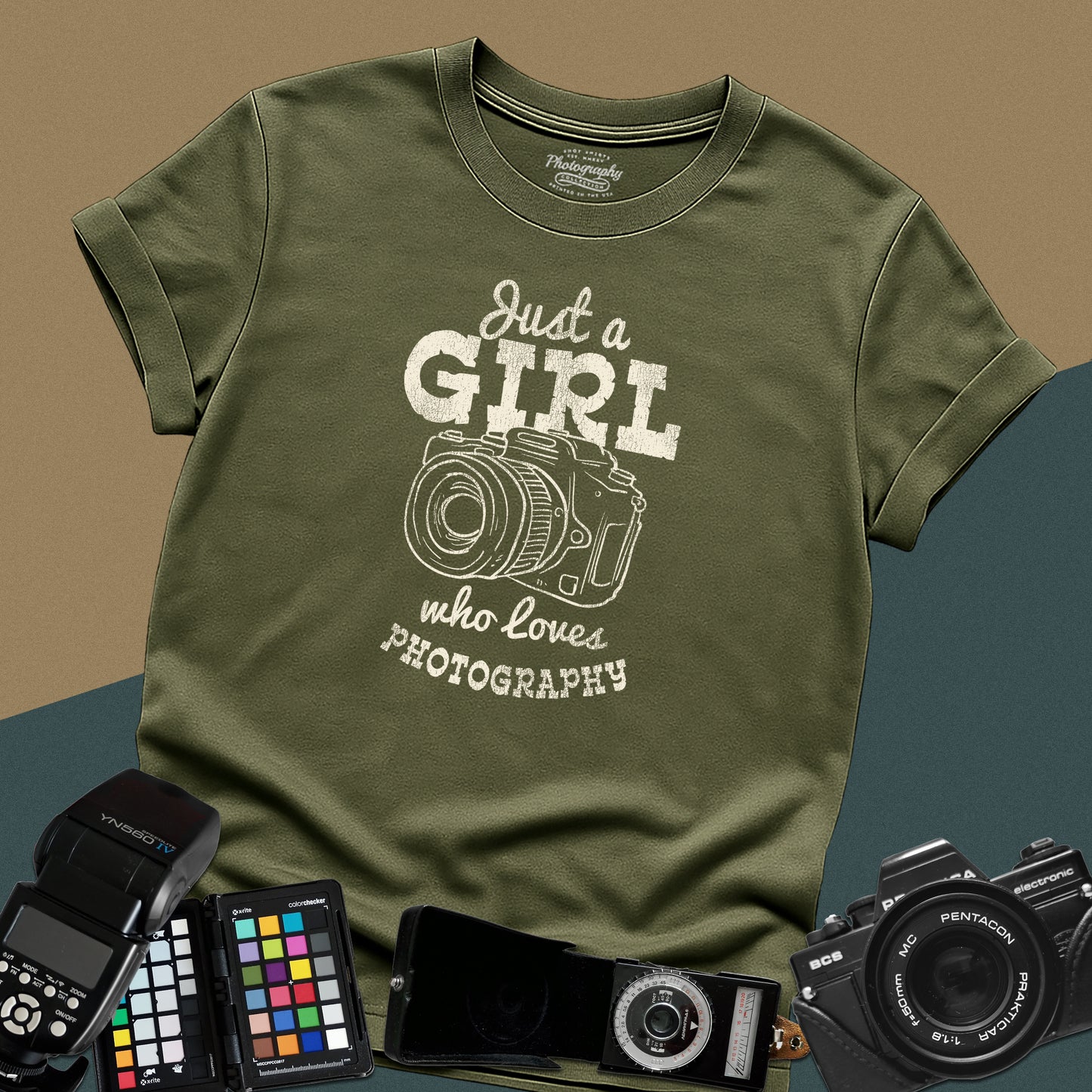 0073. Just A Girl Who Loves Photography Grunge Photo Camera Sketch Unisex T-Shirt