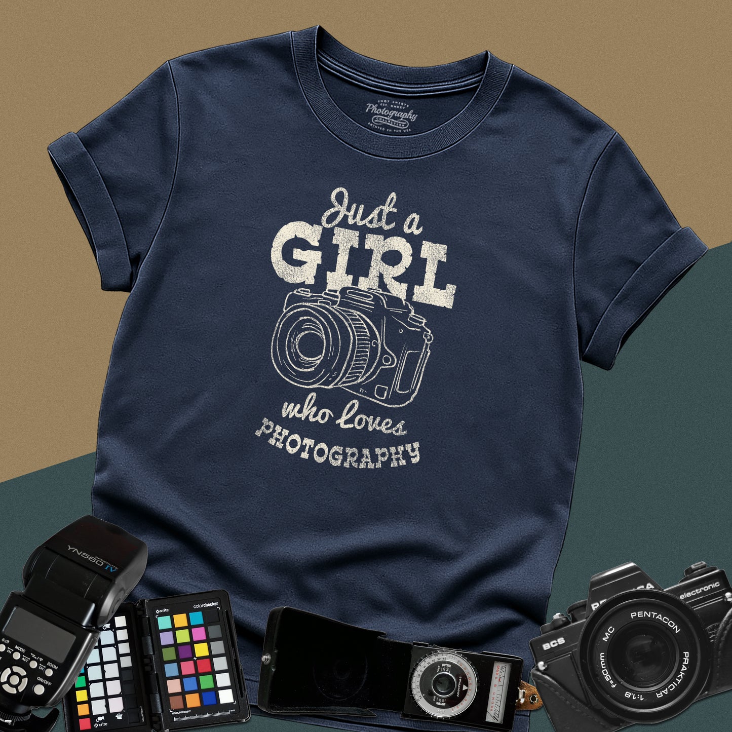 0073. Just A Girl Who Loves Photography Grunge Photo Camera Sketch Unisex T-Shirt