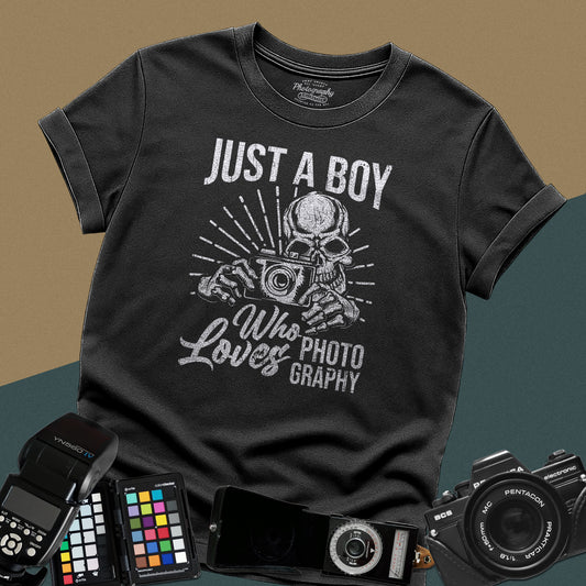 0075. Just A Boy Who Loves Photography Unisex T-Shirt